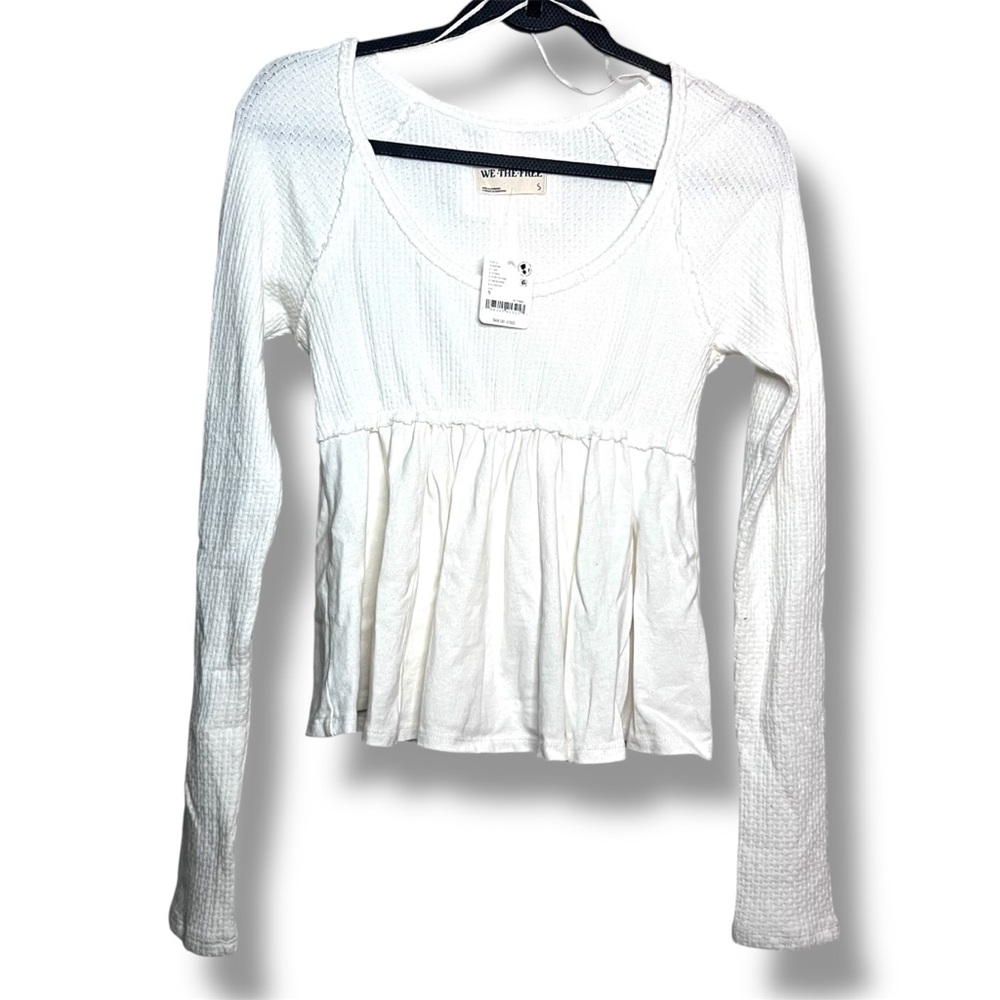 Free People Women's Found Your Babydoll Thermal Top Size: Small Ivory/white